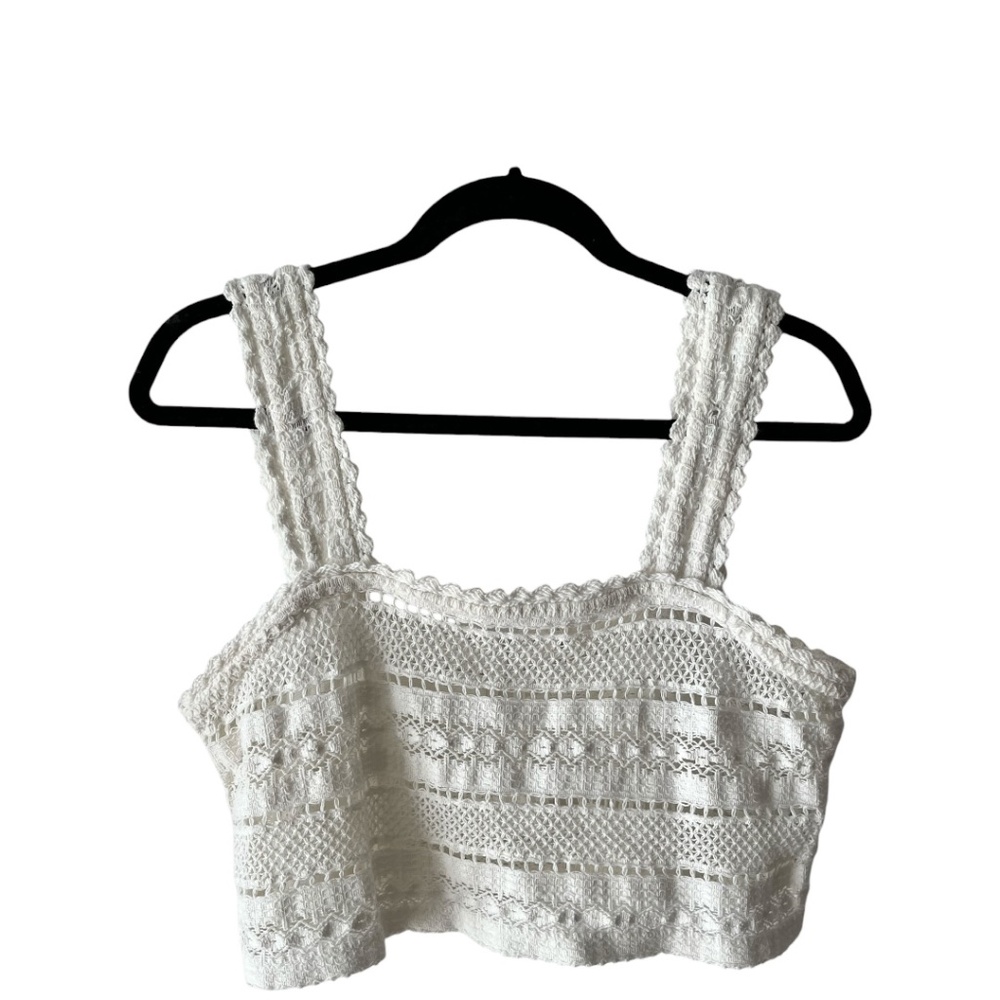 Aerie Cotton Crochet White Crop Top Size Medium